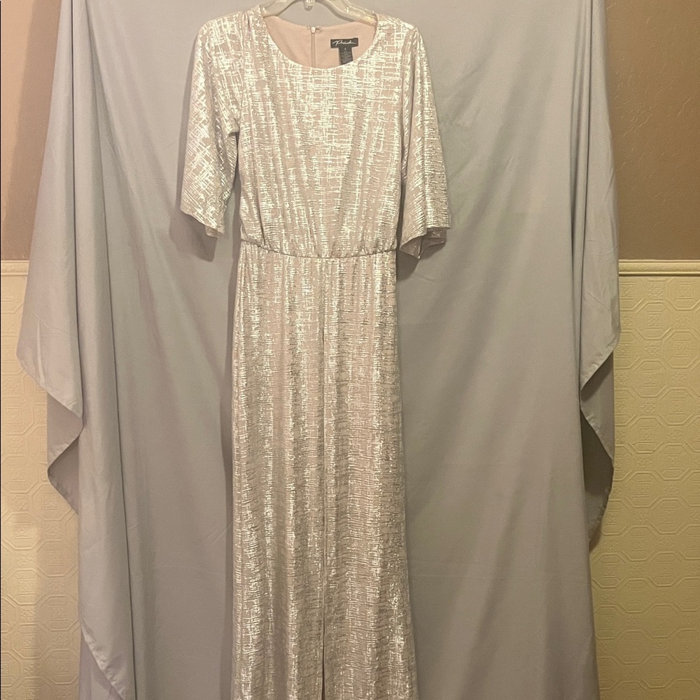 Shimmering Long Sleeve Silver Dress